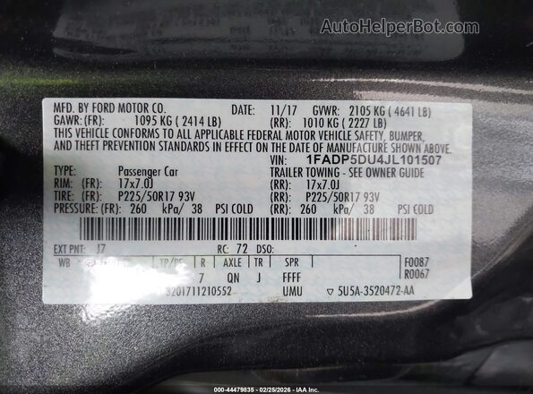 1FADP5DU4JL101507 2018 FORD C-MAX HYBRID Gray Vista del compartimento del motor