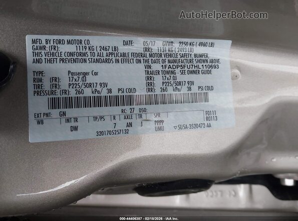 1FADP5FU7HL110693 2017 FORD C-MAX ENERGI Tan Вид підкапотного простору