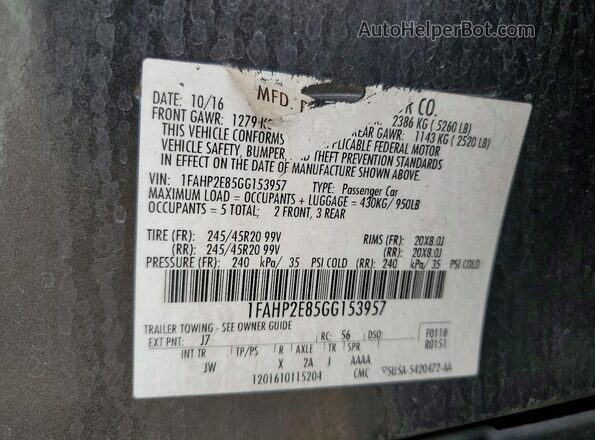 1FAHP2E85GG153957 2016 FORD TAURUS Gray 