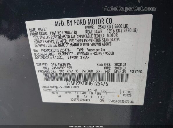 1FAHP2KT0HG125476 2017 FORD TAURUS Black 