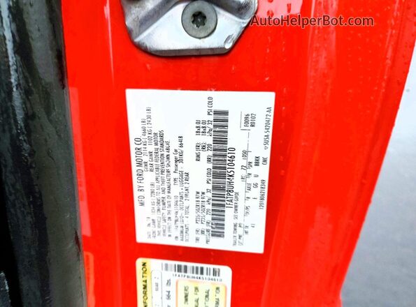 1FATP8UH4K5104610 2019 FORD MUSTANG Red 