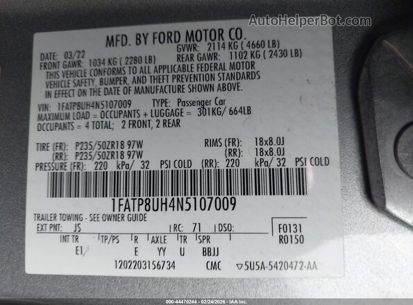 1FATP8UH4N5107009 2022 FORD MUSTANG Silver Vista del compartimento del motor