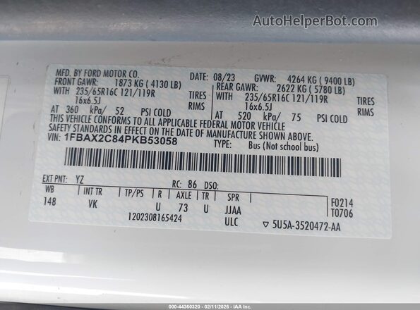 1FBAX2C84PKB53058 2023 FORD PASSENGER White Շարժիչի բաժամունքի տեսք