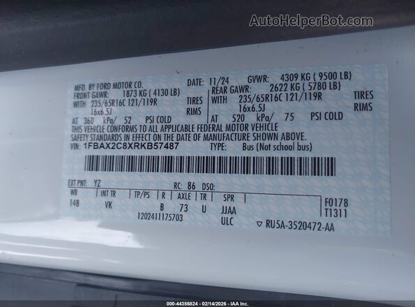 1FBAX2C8XRKB57487 2024 FORD PASSENGER White Vista del compartimento del motor