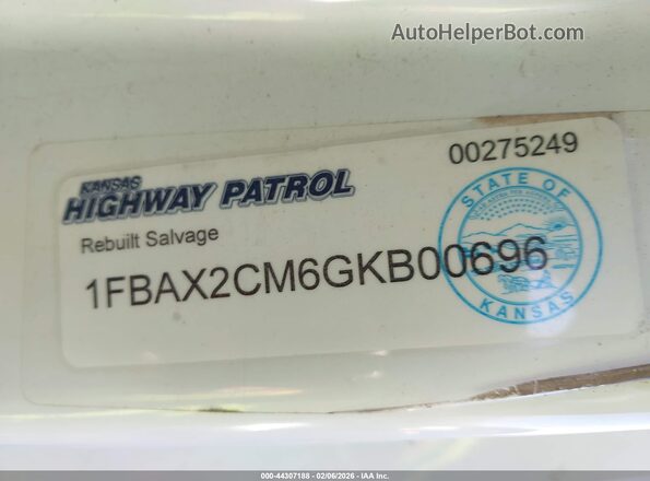 1FBAX2CM6GKB00696 2016 FORD TRANSIT-350 White VIN კოდის სტიკერის ხედი
