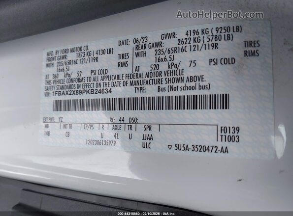 1FBAX2X89PKB24634 2023 FORD PASSENGER White 