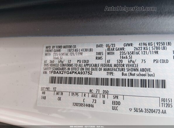 1FBAX2YG4PKA93752 2023 FORD PASSENGER White 