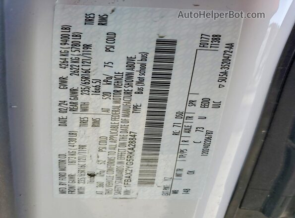 1FBAX2YG5RKA28847 2024 FORD PASSENGER White Vista de la etiqueta del VIN