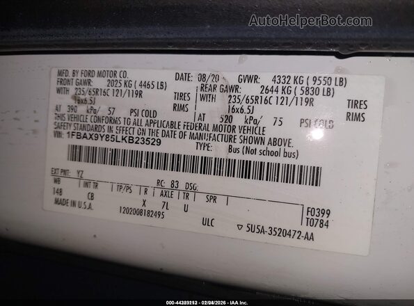 1FBAX9Y85LKB23529 2020 FORD PASSENGER Белый 
