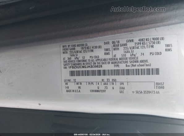 1FBZX2CM2JKB39828 2018 FORD TRANSIT-350 White Вид підкапотного простору