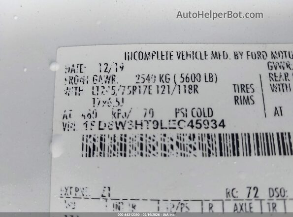 1FD8W3HT9LEC45934 2020 FORD F-350 CHASSIS White Engine compartment view