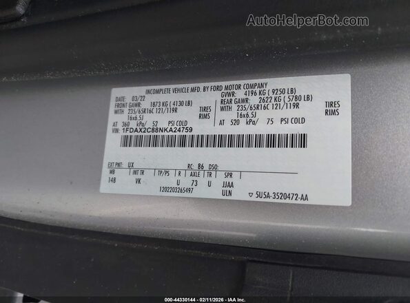 1FDAX2C88NKA24759 2022 FORD PASSENGER Silver Engine compartment view