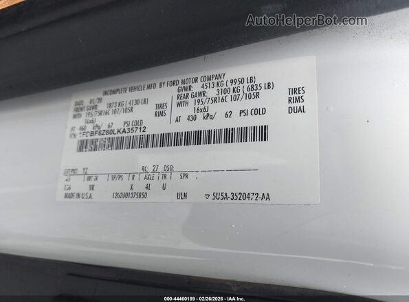 1FDBF6Z80LKA35712 2020 FORD TRANSIT-350 White 