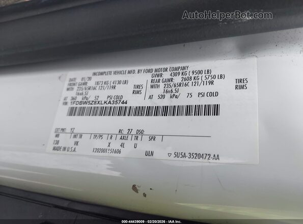 1FDBW5Z8XLKA35744 2020 FORD TRANSIT-350 White 