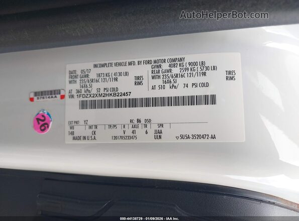 1FDZX2XM2HKB22457 2017 FORD TRANSIT-350 White 