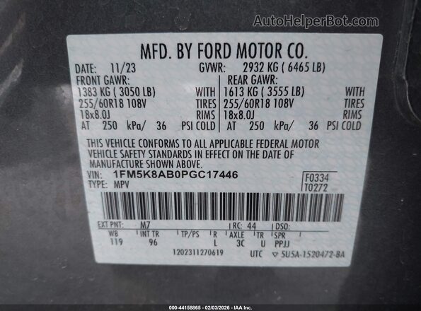 1FM5K8AB0PGC17446 2023 FORD POLICE INTERCEPTOR Gray Widok komory silnika