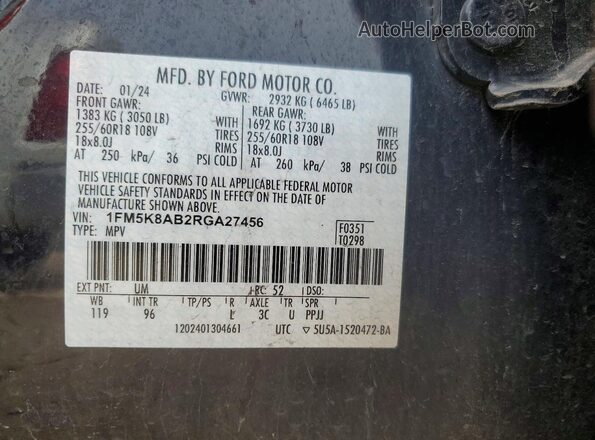 1FM5K8AB2RGA27456 2024 FORD FORD EXPLORER Black Widok komory silnika