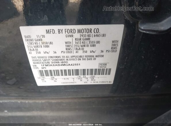 1FM5K8AB4MGA42551 2021 FORD POLICE INTERCEPTOR Black Շարժիչի բաժամունքի տեսք