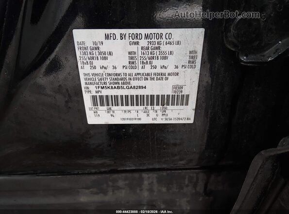 1FM5K8AB5LGA82894 2020 FORD POLICE INTERCEPTOR Black Вид підкапотного простору