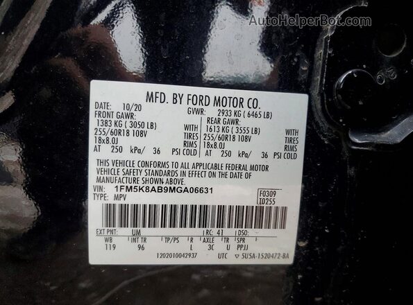 1FM5K8AB9MGA06631 2021 FORD FORD EXPLORER Black Вид наклейки з VIN-кодом
