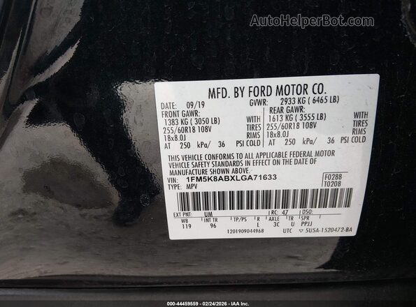 1FM5K8ABXLGA71633 2020 FORD POLICE INTERCEPTOR White Շարժիչի բաժամունքի տեսք
