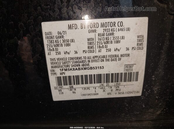 1FM5K8ABXMGB53153 2021 FORD POLICE INTERCEPTOR Черный Вид подкапотного пространства