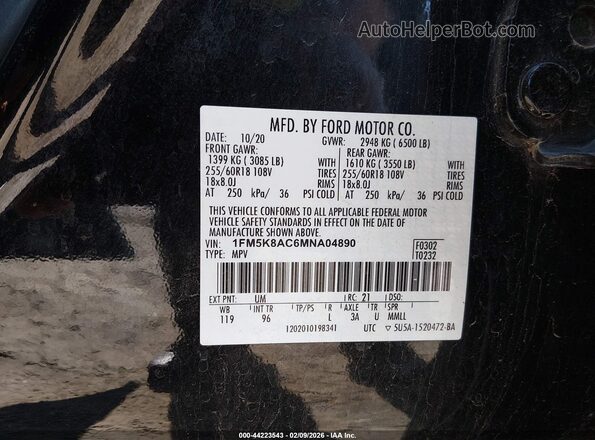 1FM5K8AC6MNA04890 2021 FORD POLICE INTERCEPTOR Black Vista del compartimento del motor