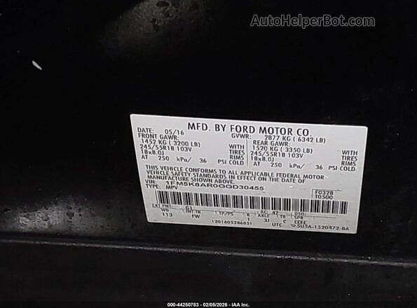1FM5K8AR0GGD30455 2016 FORD UTILITY POLICE INTERCEPTOR Черный Вид подкапотного пространства