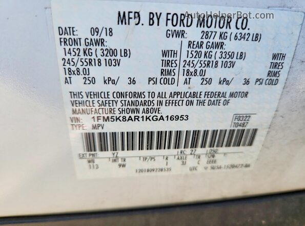 1FM5K8AR1KGA16953 2019 FORD FORD EXPLORER White 