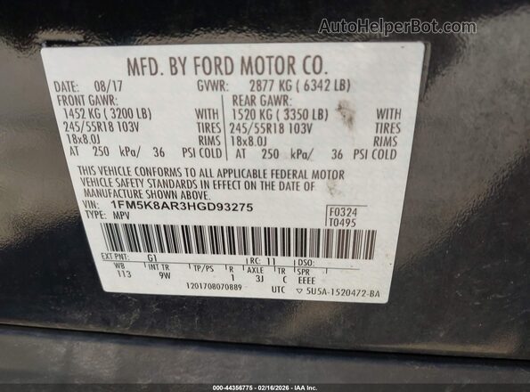 1FM5K8AR3HGD93275 2017 FORD UTILITY POLICE INTERCEPTOR White 