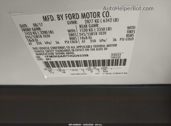 1FM5K8AR7HGD93358 2017 FORD UTILITY POLICE INTERCEPTOR Белый Вид подкапотного пространства