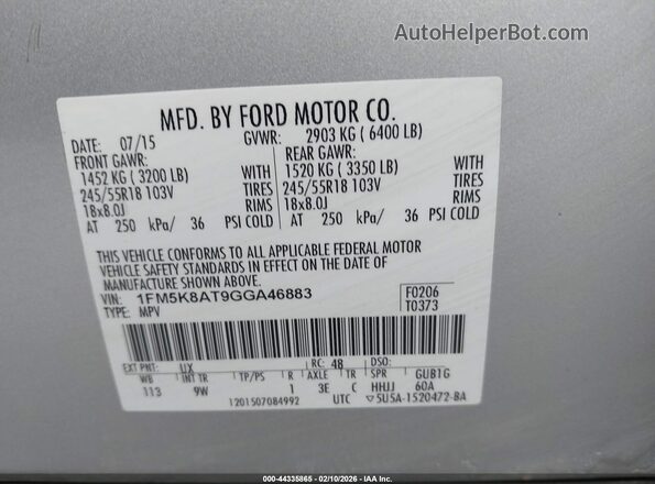 1FM5K8AT9GGA46883 2016 FORD UTILITY POLICE INTERCEPTOR Gray Vista del compartimento del motor