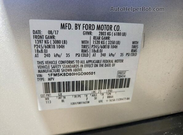1FM5K8D80HGD90501 2017 FORD FORD EXPLORER Silver VIN կոդի պիտակի տեսք
