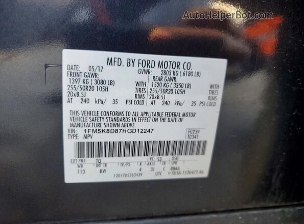 1FM5K8D87HGD12247 2017 FORD FORD EXPLORER Black Widok naklejki z numerem VIN