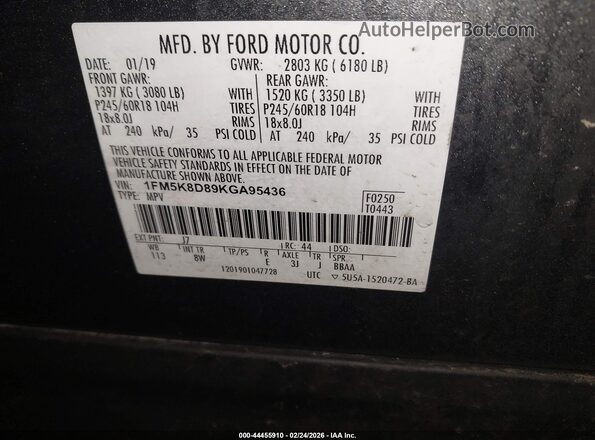 1FM5K8D89KGA95436 2019 FORD FORD EXPLORER Gray ძრავის განყოფილების ხედი