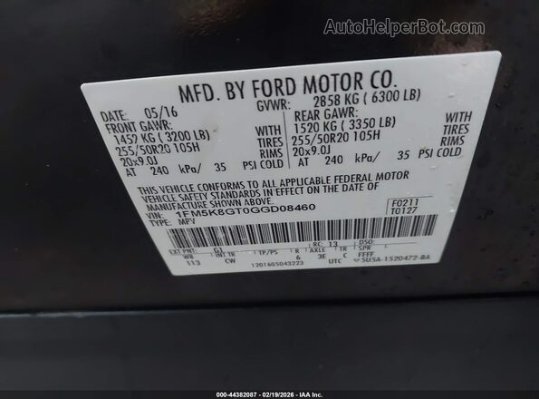 1FM5K8GT0GGD08460 2016 FORD FORD EXPLORER Black Widok komory silnika