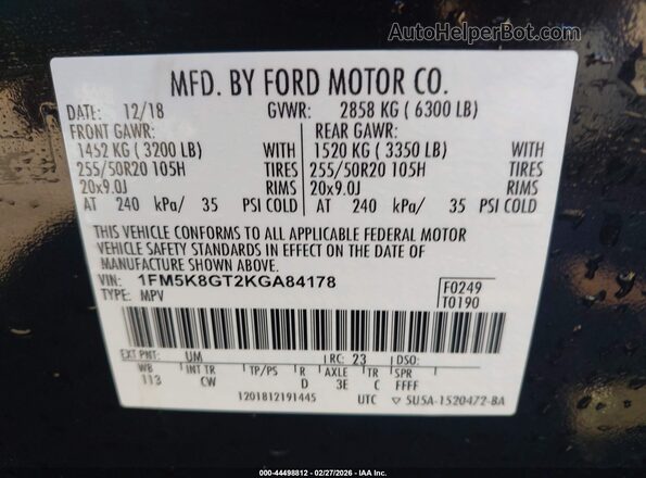 1FM5K8GT2KGA84178 2019 FORD FORD EXPLORER Black 