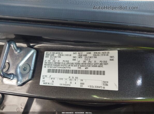 1FMCU0F7XHUD67770 2017 FORD ESCAPE Black Engine compartment view