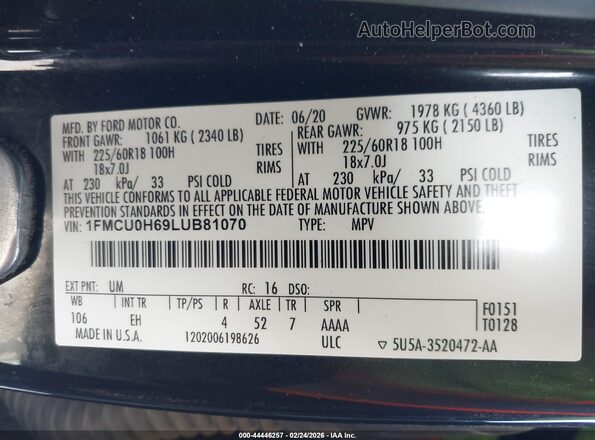 1FMCU0H69LUB81070 2020 FORD ESCAPE Black Widok komory silnika