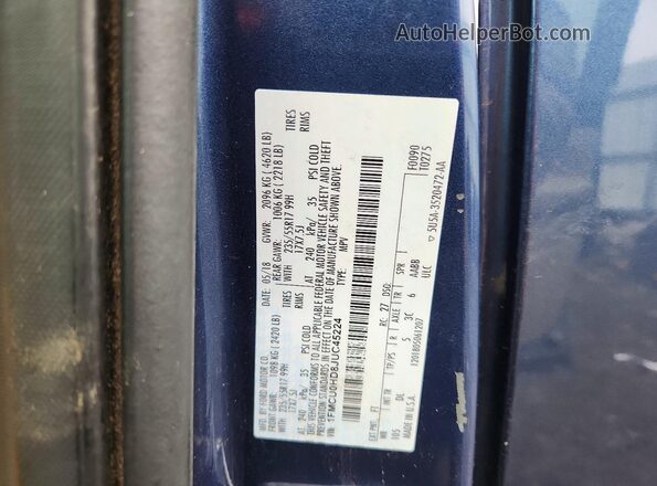 1FMCU0HD8JUC45224 2018 FORD ESCAPE Blue 