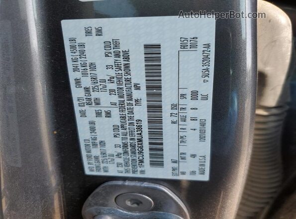 1FMCU9G6XMUA38619 2021 FORD ESCAPE Charcoal Vista de la etiqueta del VIN