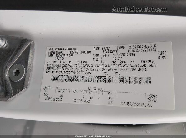 1FMCU9GD5HUC70498 2017 FORD ESCAPE Белый Вид подкапотного пространства