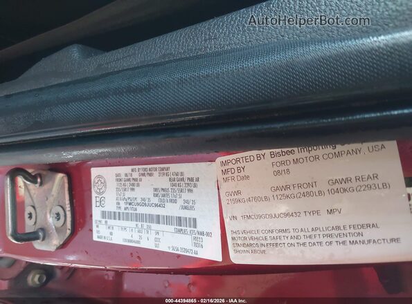 1FMCU9GD9JUC96432 2018 FORD ESCAPE Red Widok komory silnika