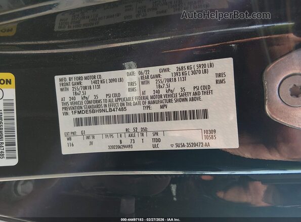 1FMDE5BH9NLB47485 2022 FORD BRONCO Black Engine compartment view