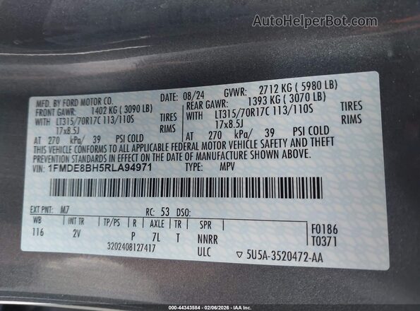 1FMDE8BH5RLA94971 2024 FORD BRONCO Gray 