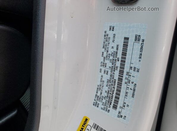 1FMEE9BP8RLB10565 2024 FORD BRONCO White Widok naklejki z numerem VIN