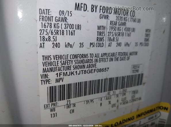 1FMJK1JT8GEF08657 2016 FORD EXPEDITION EL White 