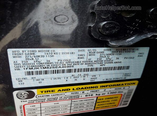 1FMJK1M82SEA46905 2025 FORD EXPEDITION Gray VIN კოდის სტიკერის ხედი