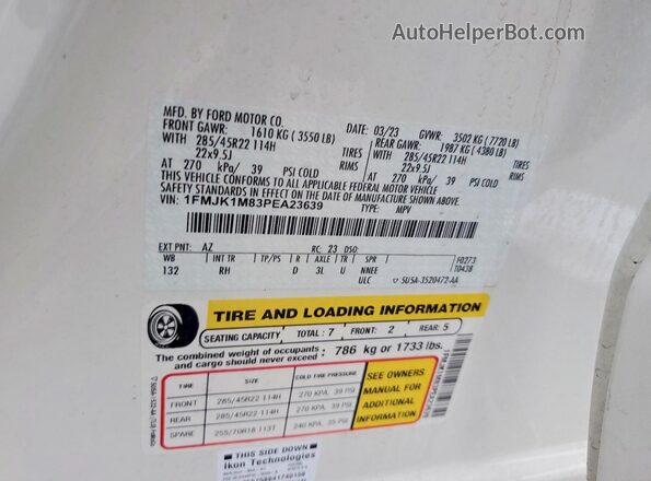 1FMJK1M83PEA23639 2023 FORD EXPEDITION White 