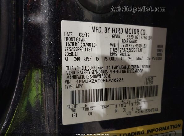 1FMJK2AT0HEA18222 2017 FORD EXPEDITION EL Black Widok komory silnika
